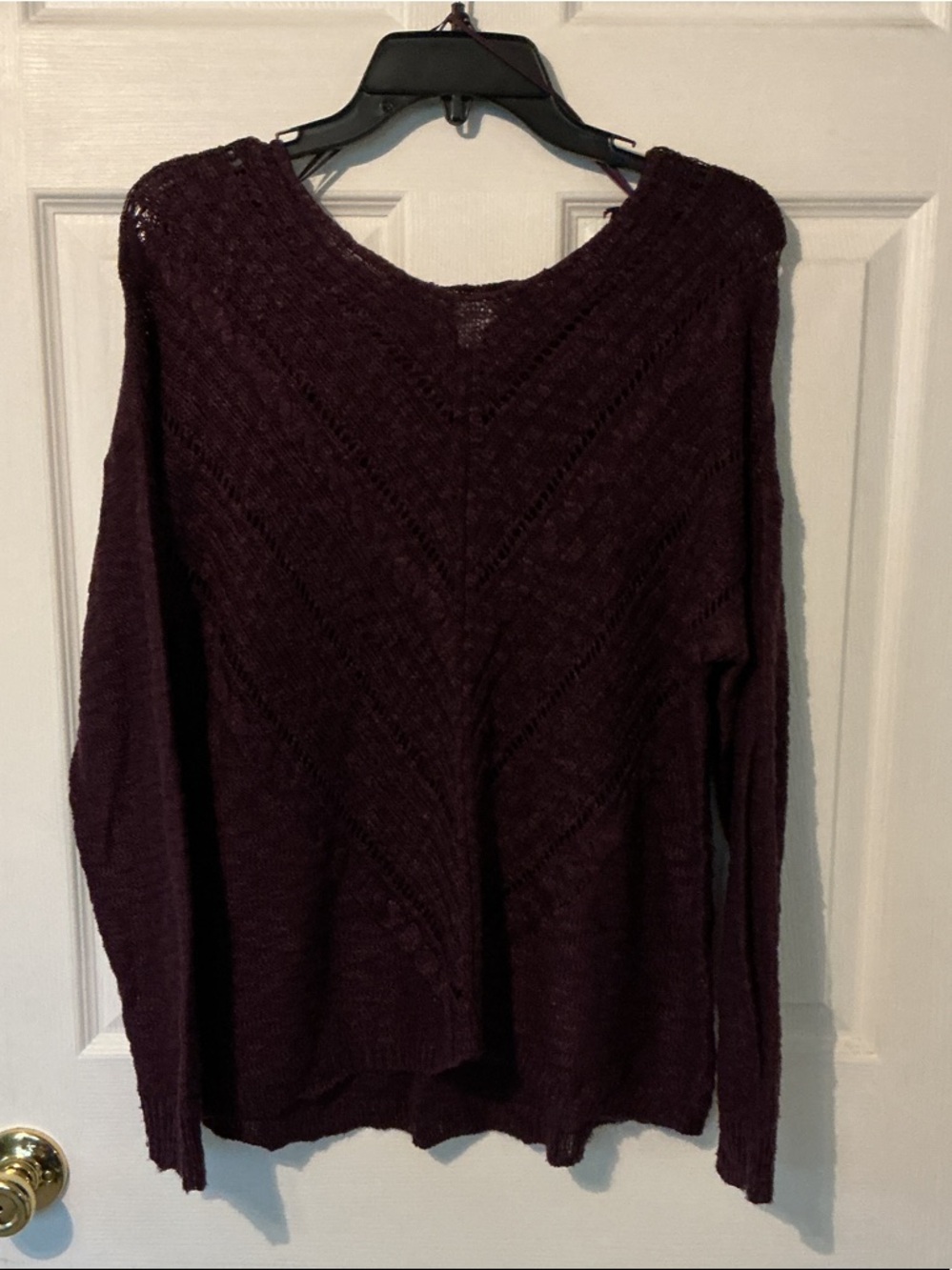 Women's Open-Knit Pullover Sweater - Deep Plum